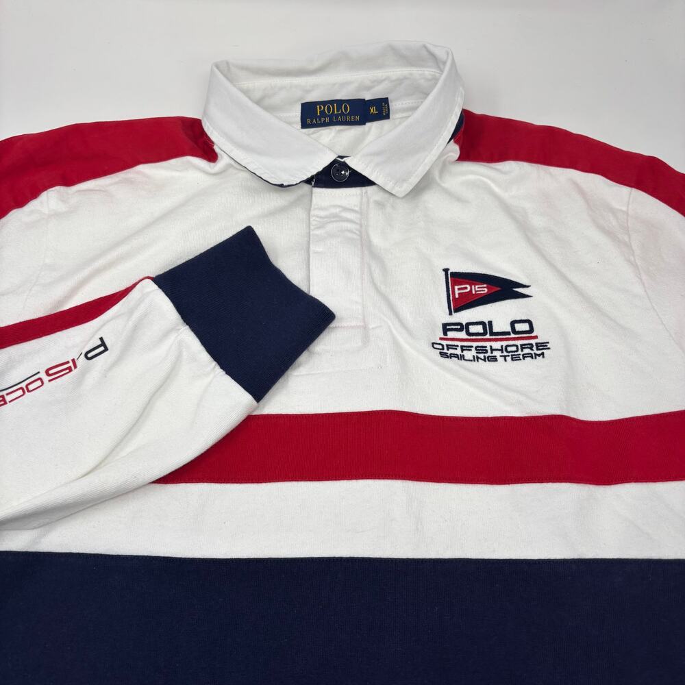 Polo Ralph Lauren Xl Red White Blue Offshore Sailing Team Long Sleeve Shirt